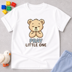Little Prayer Bear Blessing Christian kids shirt in White featuring a cute praying bear and faith-inspired design
