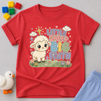 Little Sheep Big Faith Christian kids shirt in Red featuring a cute sheep and faith-inspired affirmation design