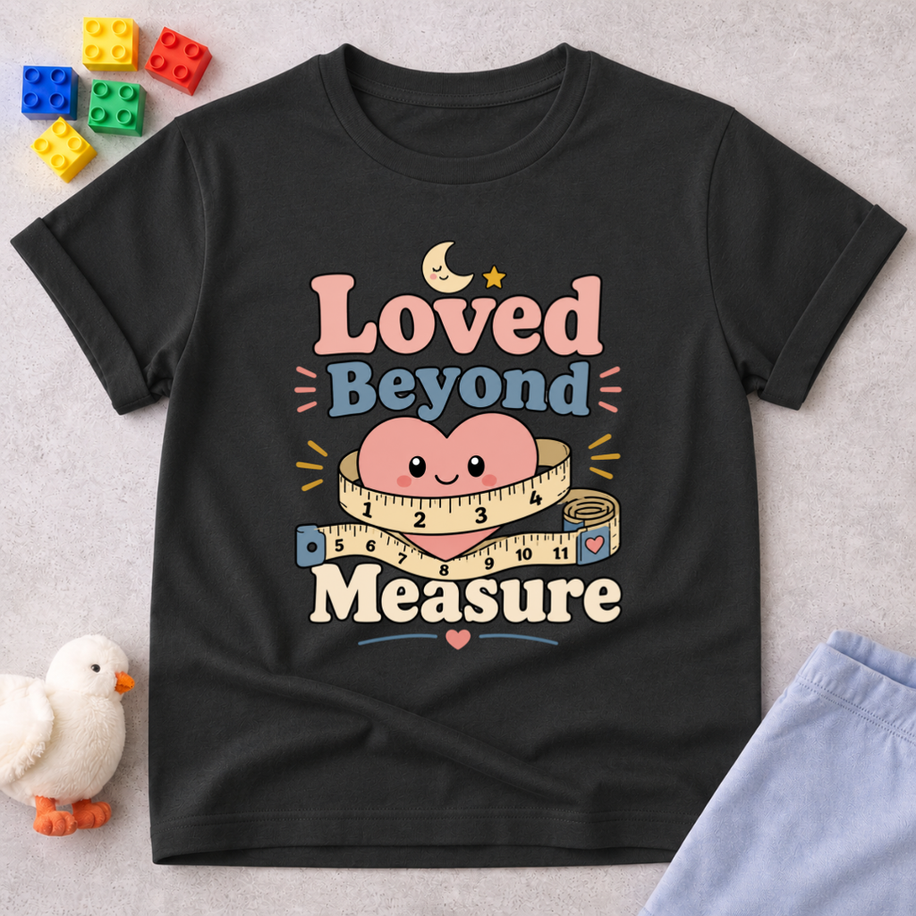 Loved Beyond Measure Shirt Christian kids shirt in black featuring a faith-inspired loved beyond measure design
