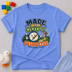 Made for God's Purpose Christian kids shirt in blue featuring a compass with faith-inspired artwork
