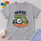 Made for God's Purpose Christian kids shirt in gray featuring a compass with faith-inspired artwork
