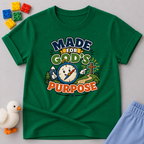 Made for God's Purpose Christian kids shirt in green featuring a compass with faith-inspired artwork
