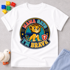 Mama Says I'm Brave Lion Christian kids shirt in white featuring a brave lion with a shield
