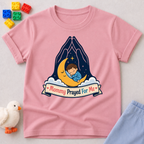 Mommy Prayed for Me Christian kids shirt in pink featuring a sleeping child on the moon
