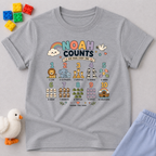 Noah Counts Bible Numbers Christian kids shirt in Gray featuring Bible-themed counting illustrations and educational faith design