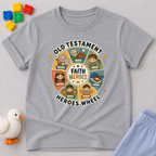 Old Testament Heroes Wheel Shirt Christian kids shirt in gray featuring biblical heroes in an educational wheel design

