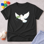 Peace Dove Shirt Christian kids shirt in Black featuring a white dove carrying an olive branch