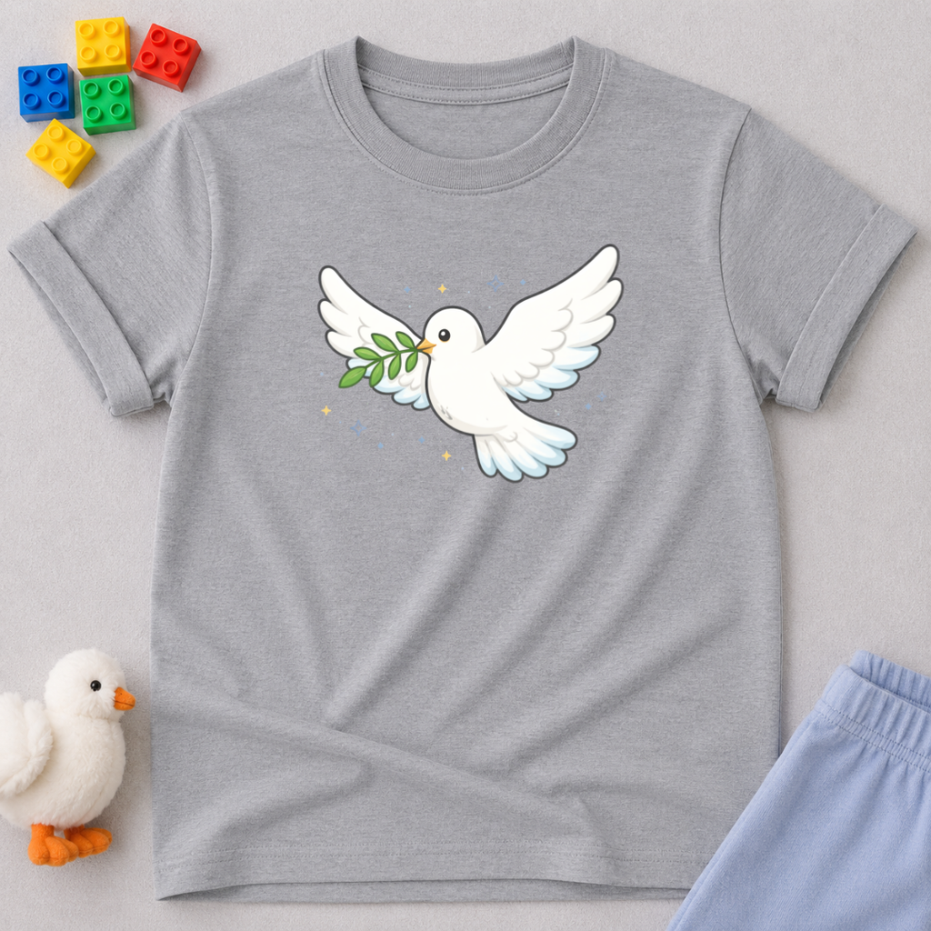 Peace Dove Shirt Christian kids shirt in Gray featuring a white dove carrying an olive branch