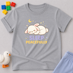 Peaceful Lamb Dreams Christian kids shirt in Gray featuring a sleeping lamb and peaceful faith-inspired design