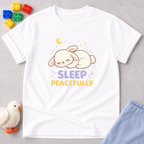 Peaceful Lamb Dreams Christian kids shirt in White featuring a sleeping lamb and peaceful faith-inspired design