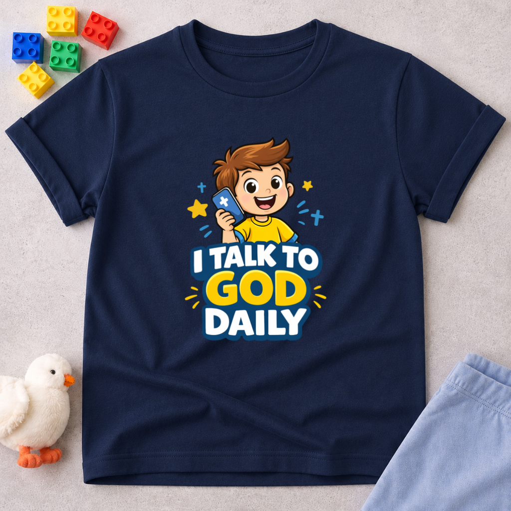 Prayer Is Part Of My Day Christian kids shirt in Navy encouraging daily prayer and faith