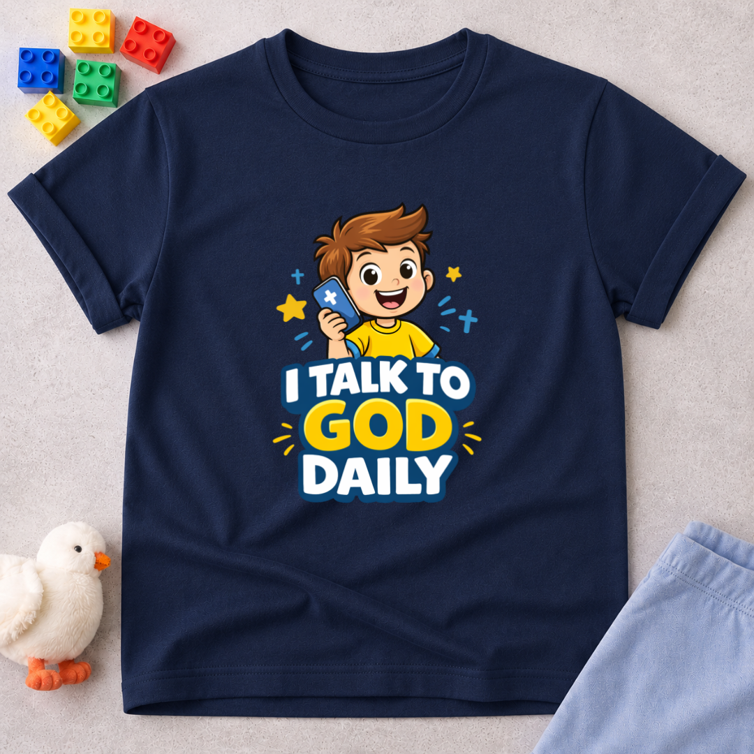 Prayer Is Part Of My Day Christian kids shirt in Navy encouraging daily prayer and faith