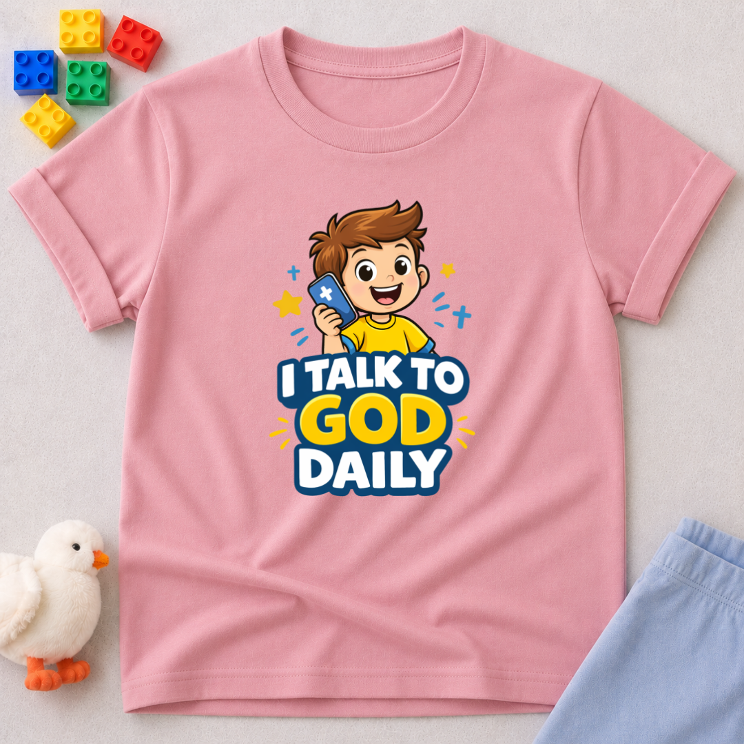 Prayer Is Part Of My Day Christian kids shirt in Pink encouraging daily prayer and faith