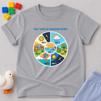 Seven Days of Creation Shirt Christian kids shirt in Gray featuring a colorful creation story learning graphic