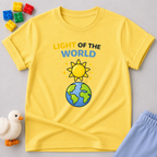 Shining Bright For Jesus Christian kids shirt in Yellow featuring earth and sunshine illustration