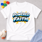Strength Fueled By Faith Christian kids shirt in White featuring bold faith-inspired typography