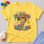 Too Blessed to Tantrum Shirt Christian kids shirt in yellow featuring a fun faith-inspired positive attitude design
