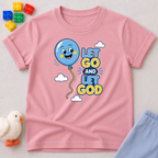 Trust God And Be Free Christian kids shirt in Pink featuring balloon artwork and faith message