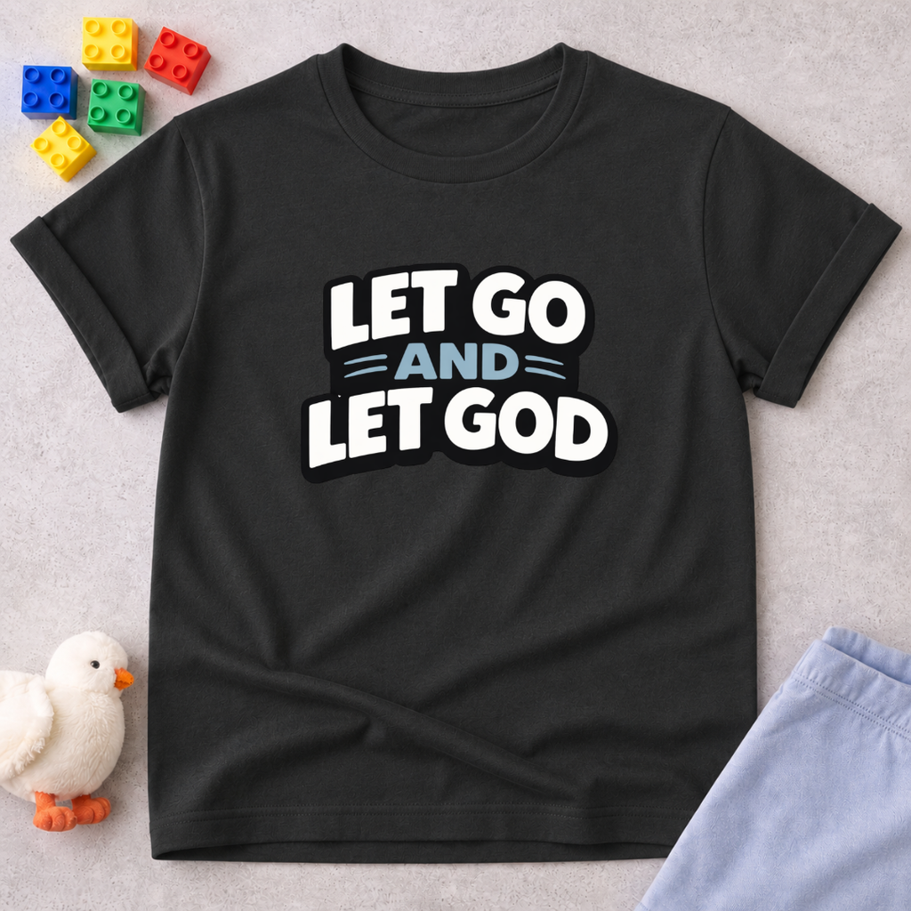 Trust God Every Step Christian kids shirt in Black featuring faith inspired typography