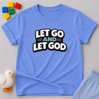 Trust God Every Step Christian kids shirt in Blue featuring faith inspired typography