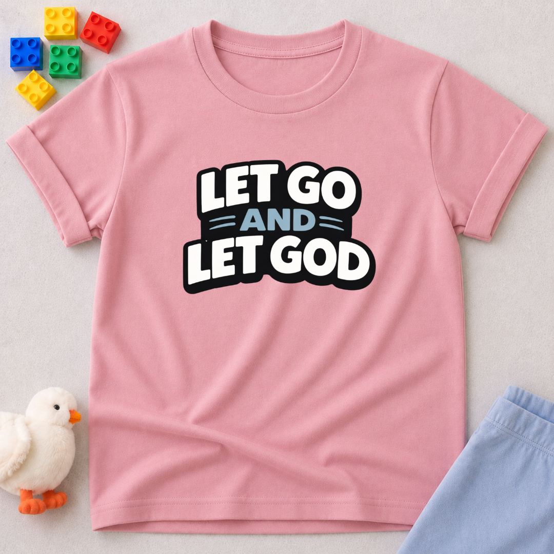 Trust God Every Step Christian kids shirt in Pink featuring faith inspired typography