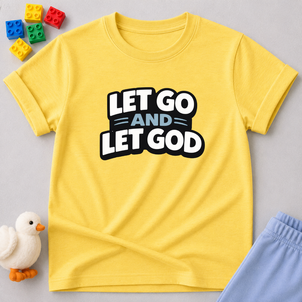 Trust God Every Step Christian kids shirt in Yellow featuring faith inspired typography